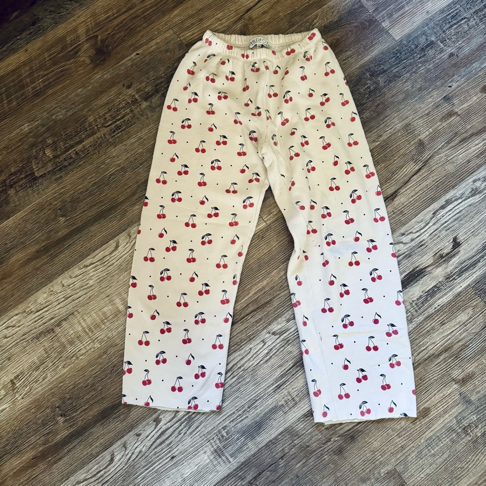 Wildfox Offwhite & Red Cherry Print Sweatpants Size Small